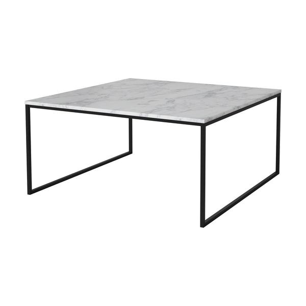 Como sohvapöytä 90 × 90 cm, harmaa-valkoinen marmori, musta teräsjalusta, korkeus 42 cm - Pöydät Spazio