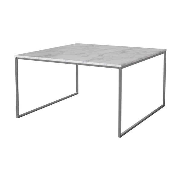 Como sohvapöytä 90 × 90 cm, harmaa-valkoinen marmori, ruostumaton teräsjalusta, korkeus 32 cm - Pöydät Spazio
