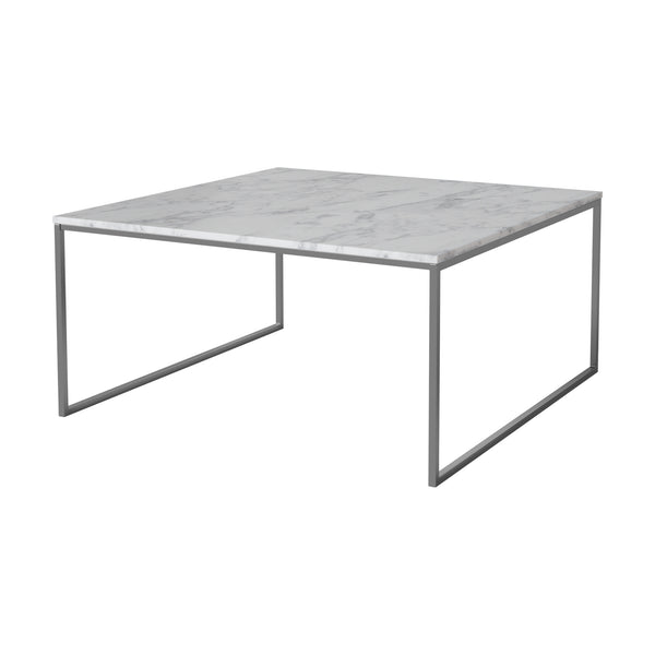Como sohvapöytä 90 × 90 cm, harmaa-valkoinen marmori, ruostumaton teräsjalusta, korkeus 42 cm - Pöydät Spazio