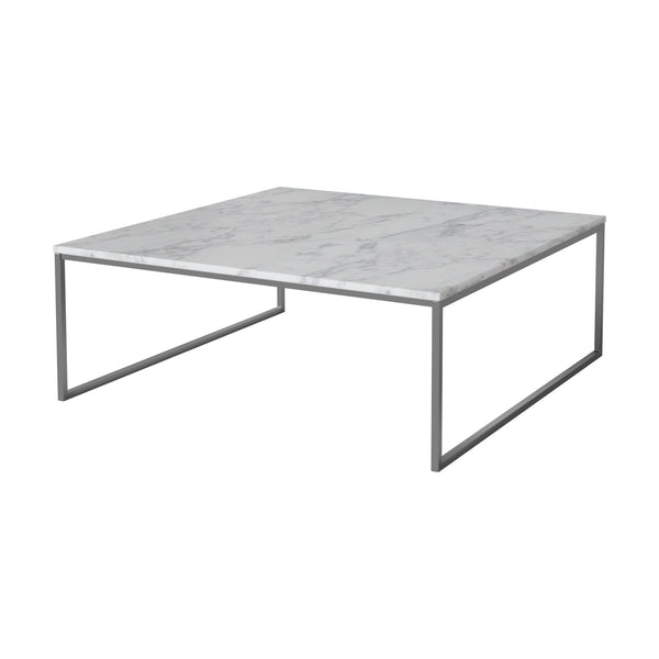 Como sohvapöytä 90 × 90 cm, harmaa-valkoinen marmori, ruostumaton teräsjalusta, korkeus 48 cm - Pöydät Spazio