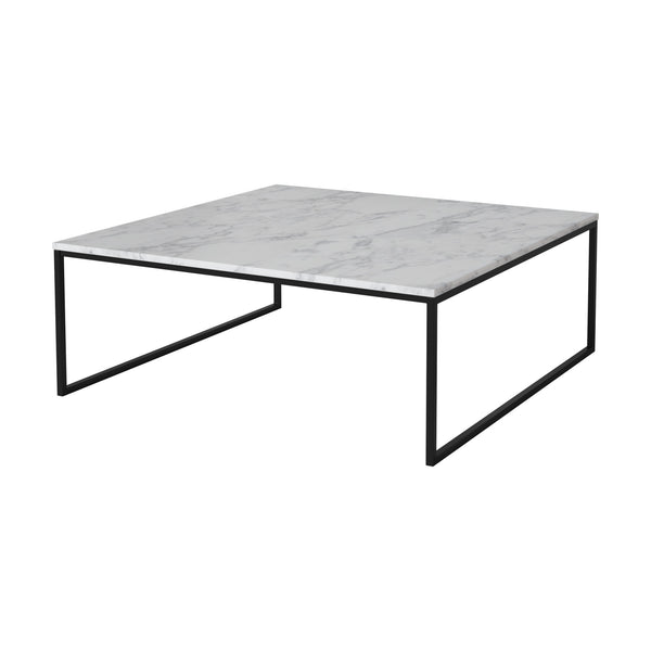 Como sohvapöytä 90 × 90 cm, harmaa-valkoinen marmori, musta teräsjalusta, korkeus 32 cm - Pöydät Spazio